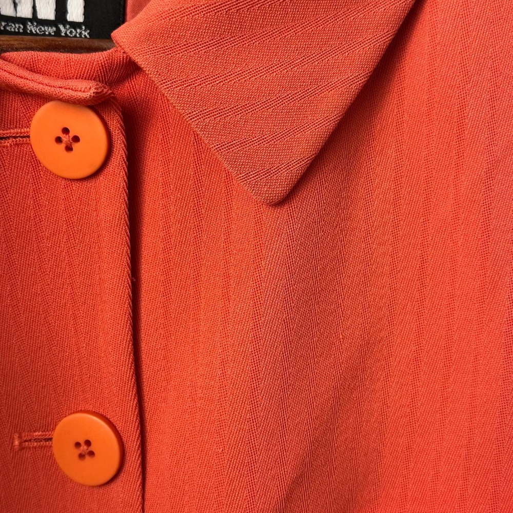 Donna Karan Vtg 90s Orange Wool Blend Textured Blazer Jacket Women's Size 14 - Picture 3 of 10